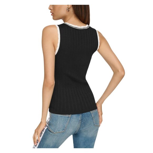 NWT Karl Lagerfeld Lace-Trim Sweater Tank Top L3TSS727 Black / Soft White XS - Picture 2 of 7